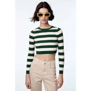 Zara Cropped Green Strip Longsleeve